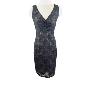 Laundry by Shelli Segal Black Lace Sleeveless V-Neck Sheath Dress Women's Sz 2
